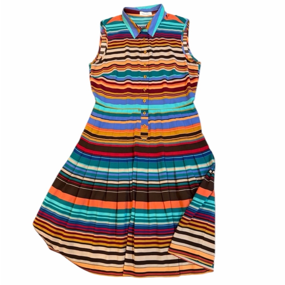 Calvin‎ Klein Multicolor Striped Fit & Flare Dress Sleeveless Size 8
